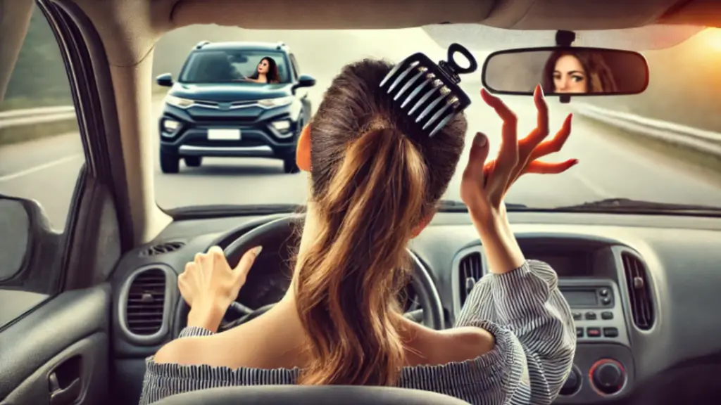 driving with claw clip in hair