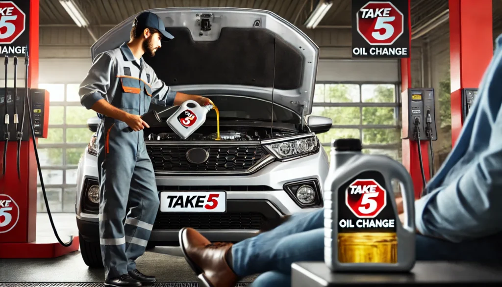 a man changing oil of a customer car at Take 5